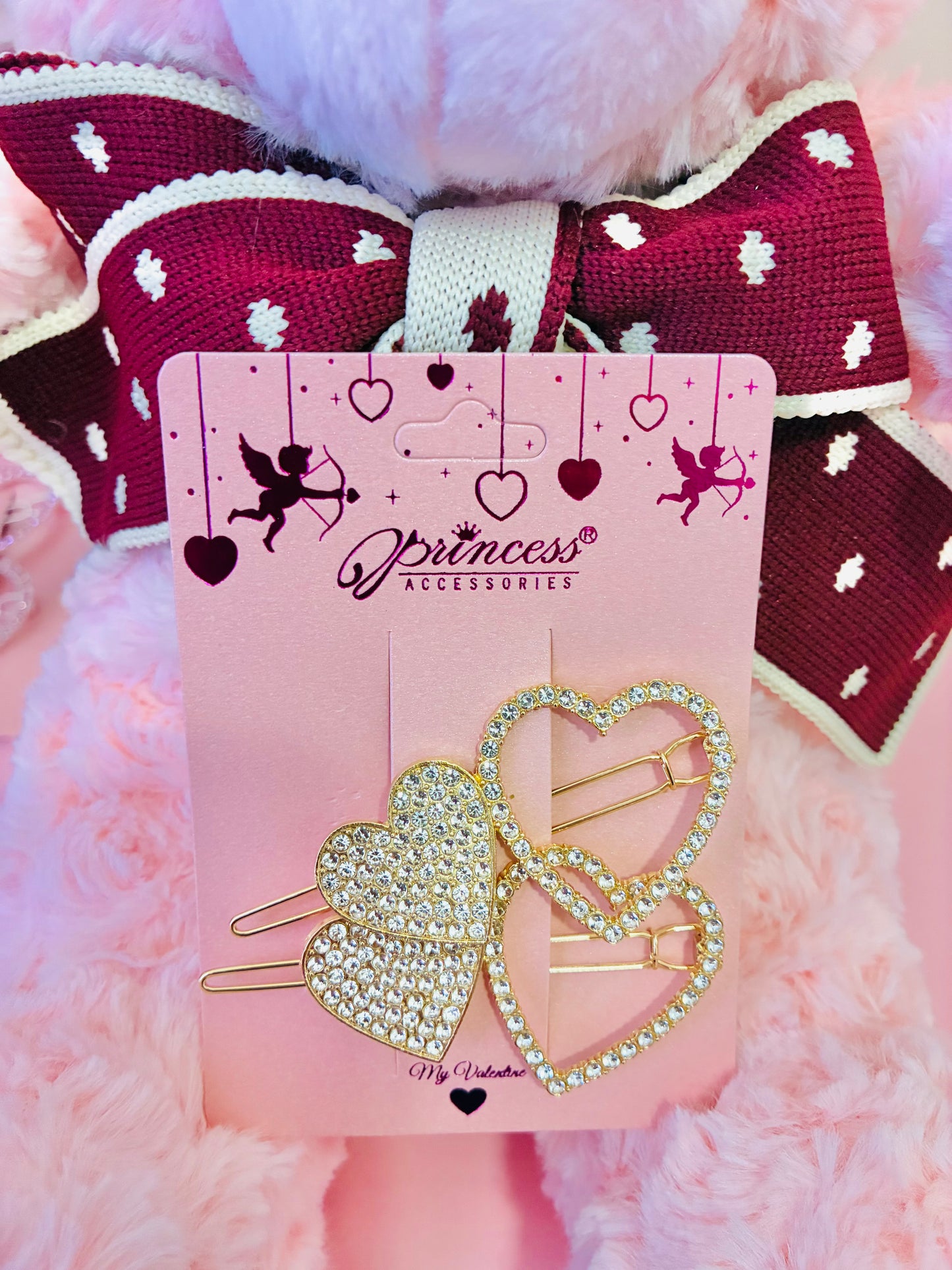 My Valentine Sparkle Heart Hair Clip Set