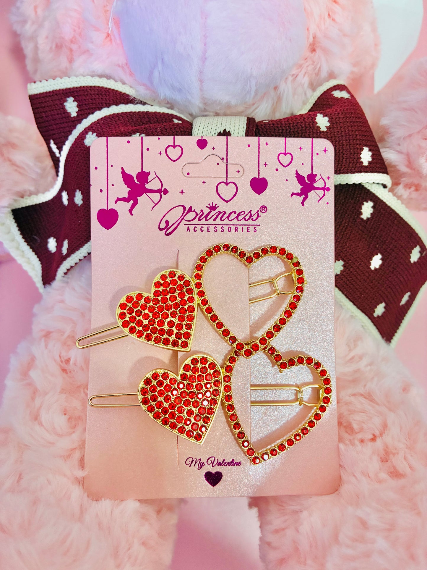 My Valentine Sparkle Heart Hair Clip Set