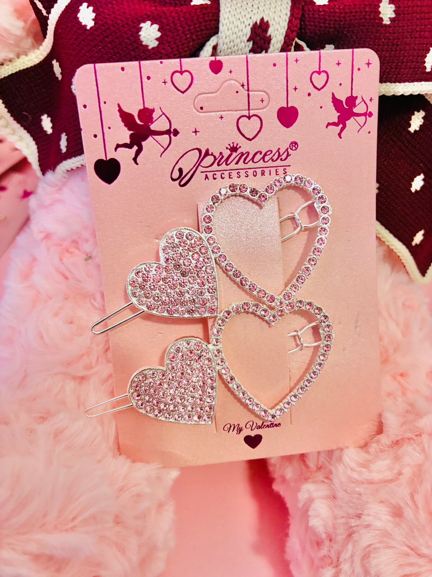 My Valentine Sparkle Heart Hair Clip Set