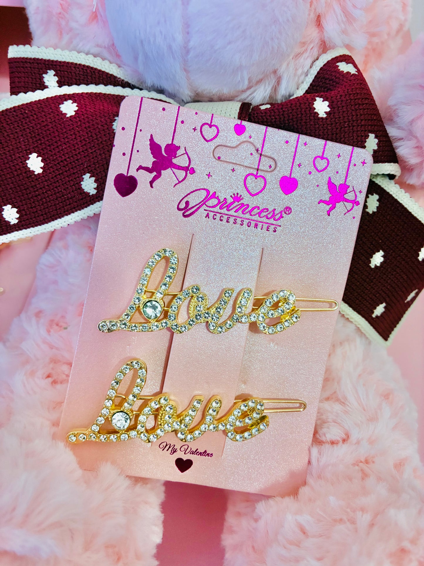 Sparkling “LOVE” Rhinestone Hair Clip Set – Valentine Edition
