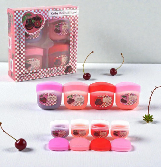 Kathy Kelly Cherry Lip Balm Set – Moisturizing Lip Care Kit | Hydrating Glossy Lip Treatment (4-Piece Set)