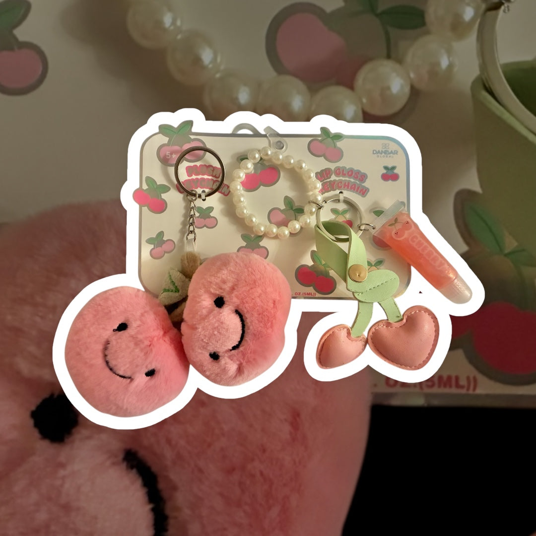 🍒  Cherry Lip Gloss & Plush Keychain Set🍒